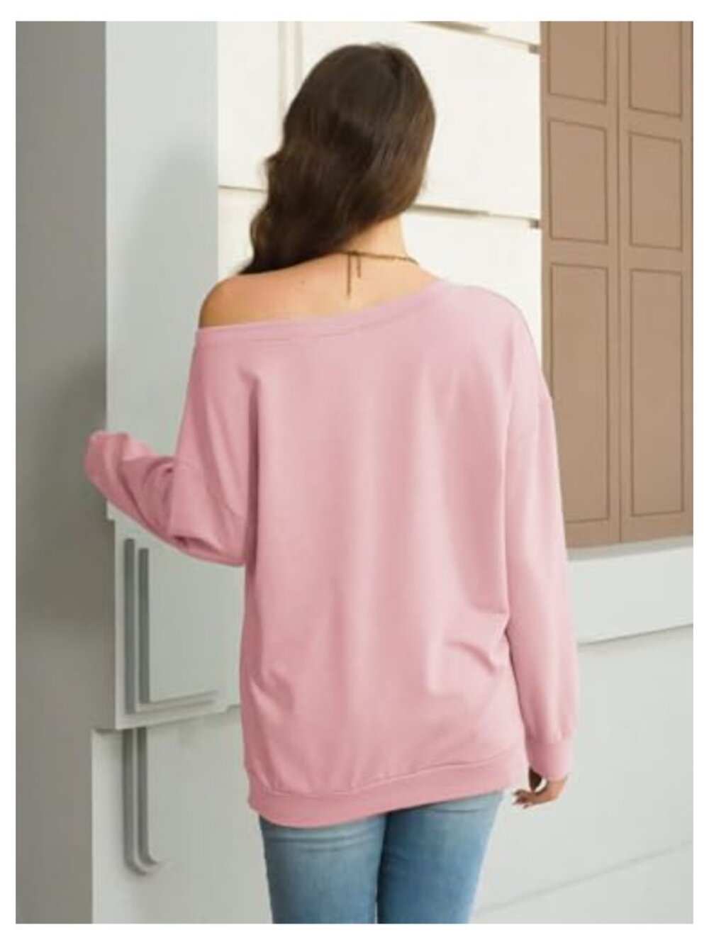 Women's Off Shoulder Oversized Sweatshirt Long Sleeve Pullover Top - Picture 3 of 4